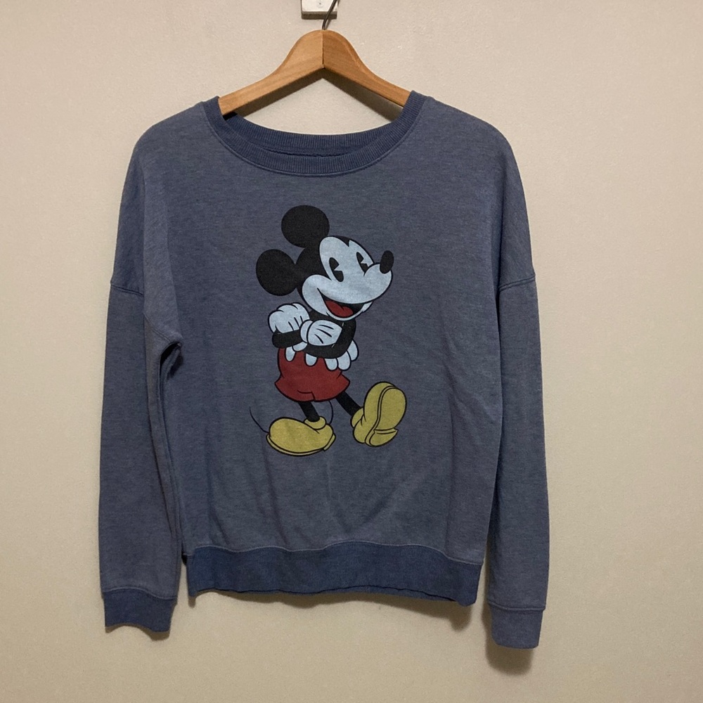 Disney Blue Gray Mickey Mouse Crewneck Lightweight Sweatshirt Women’s sz medium